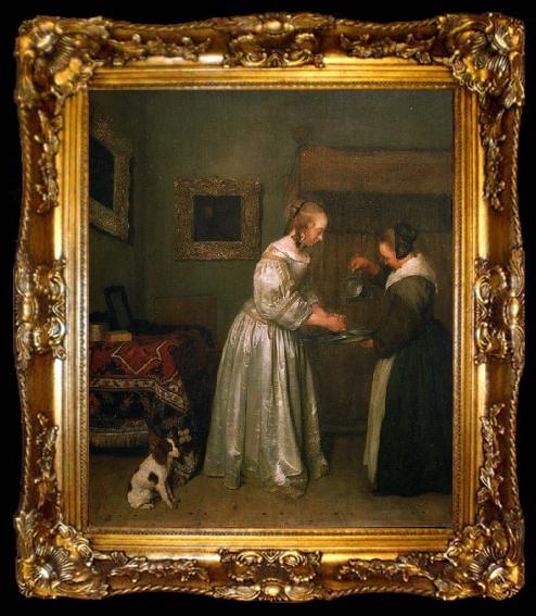 framed  Gerard ter Borch the Younger A lady washing her hands., ta009-2